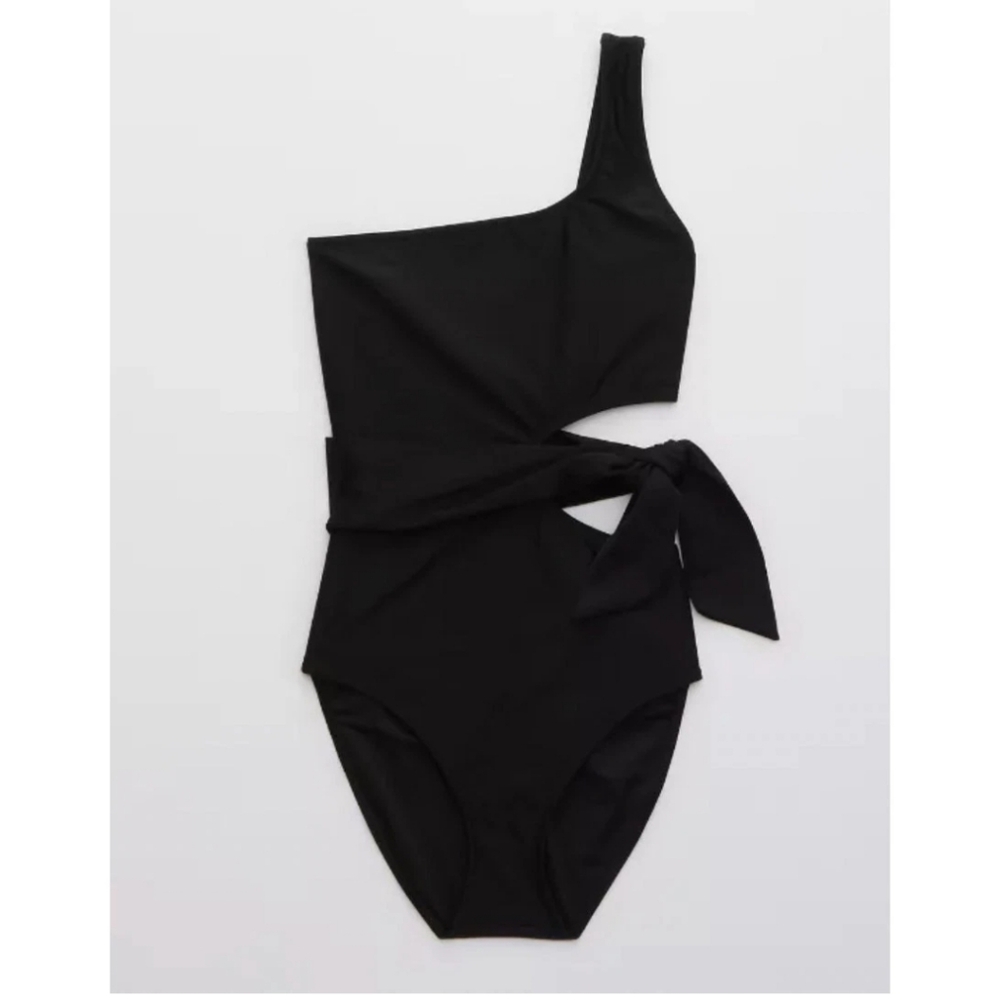 Aerie Black Asymmetrical One-Piece Swimsuit Small Long - Picture 2 of 5
